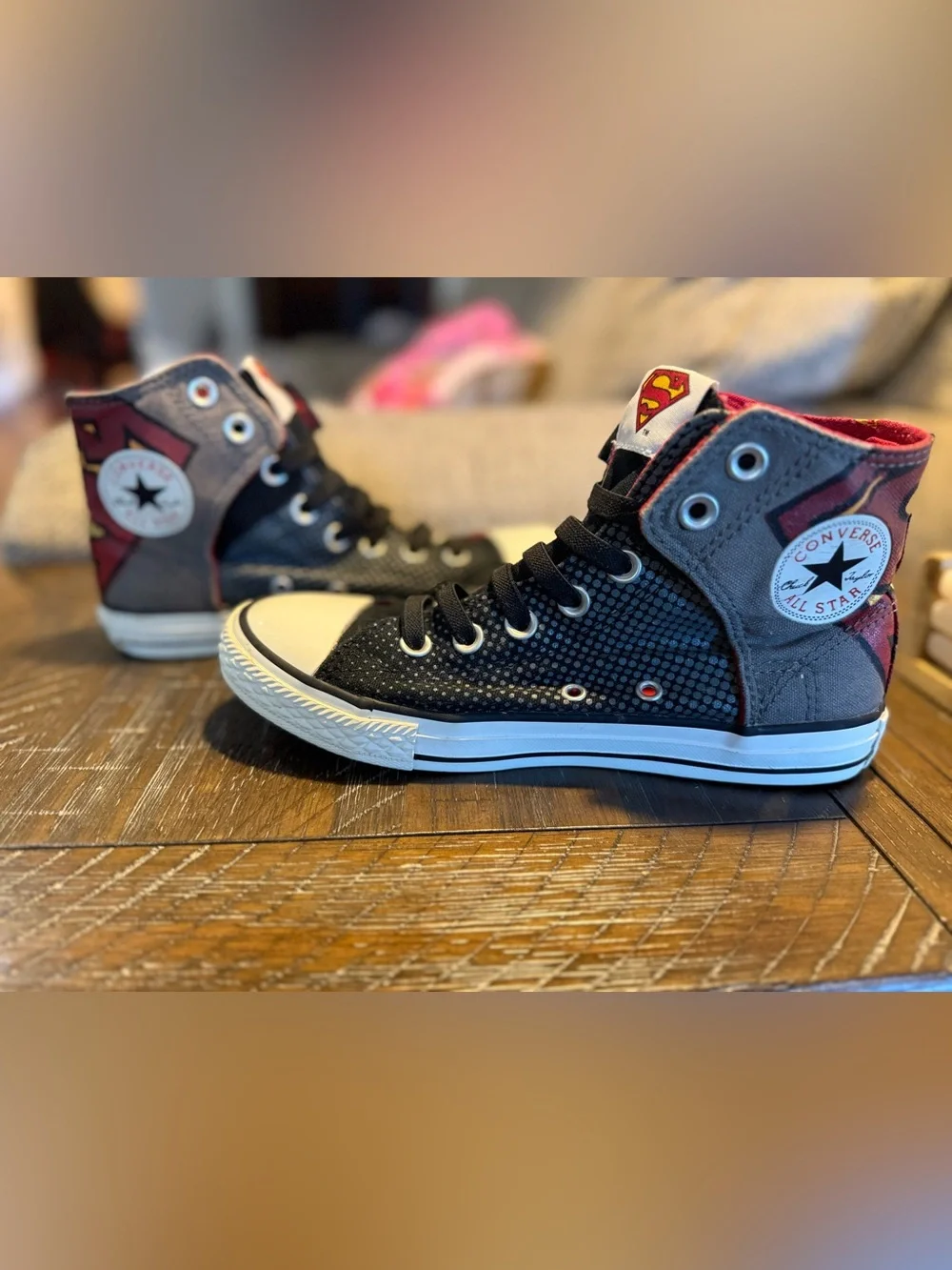 Converse Kids Black & Red High-Top Sneakers with Superman Accent